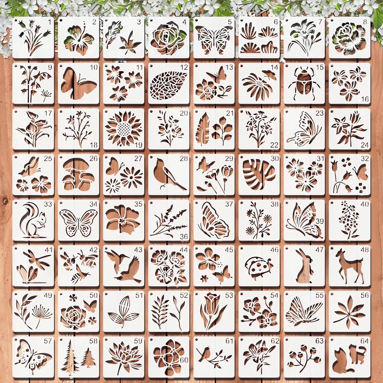 64PCS 3 Inch Painting Stencils Set – Reusable Small Craft Templates for Rock Painting, Wood, Wall, Tile, Canvas, Fabric & DIY Home Decor Projects
